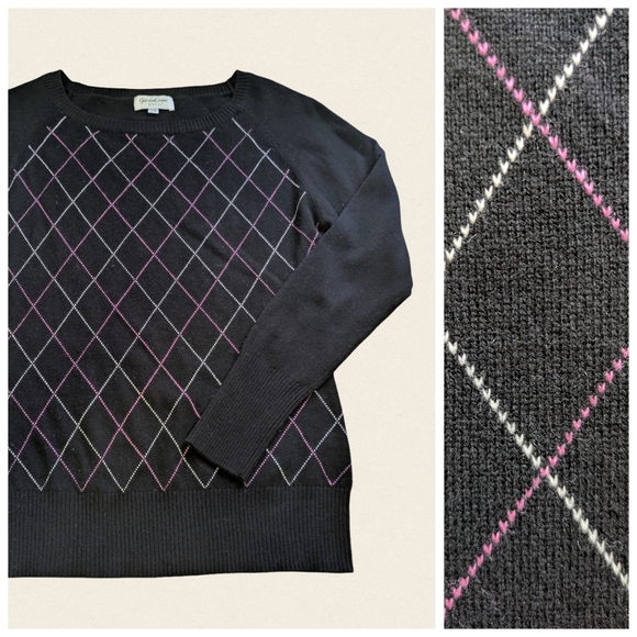 Gordon Cooper Sweaters - Wool/Cashmere Micro Heart Print Argyle Crewneck Sweater Size Large Gordon Cooper